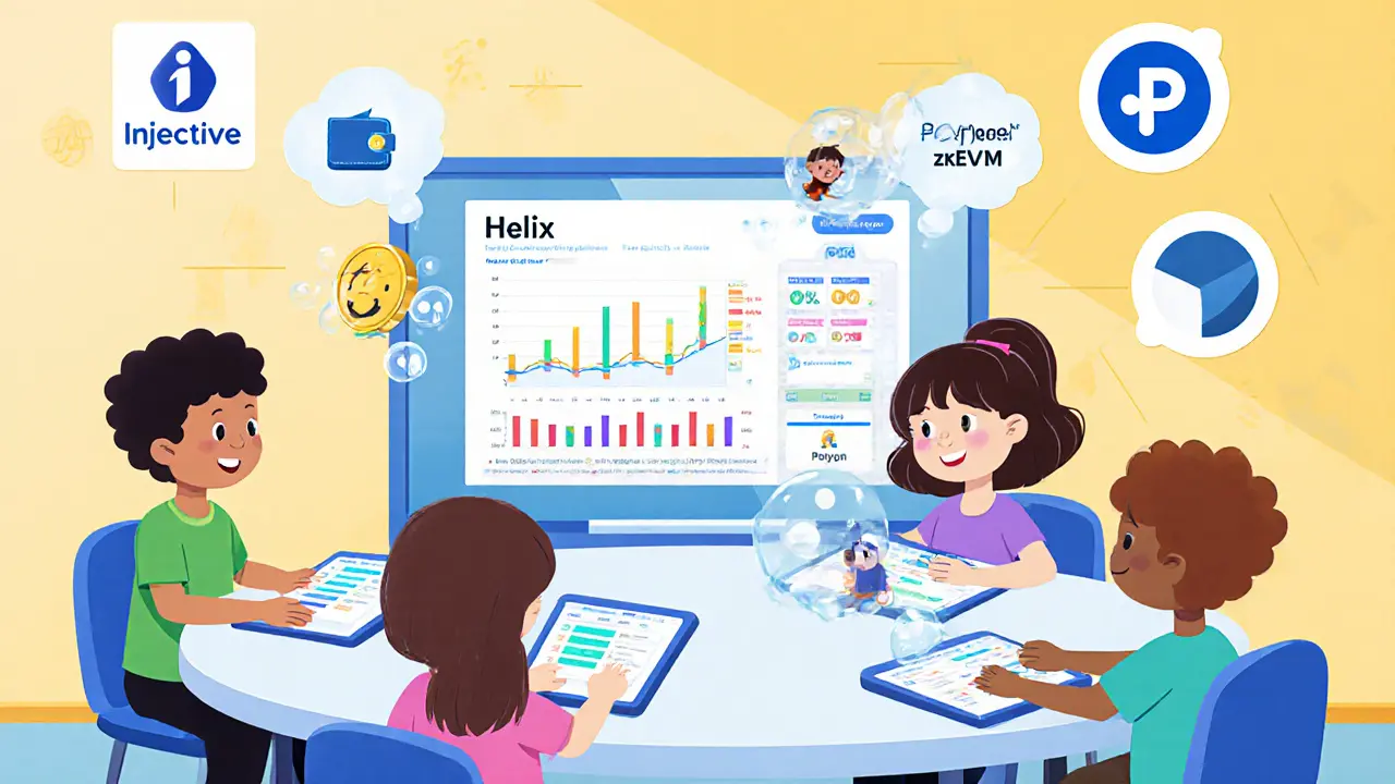 Enfants utilisant des tablettes Helix, montrant spot, dérivés et gaz inversé.