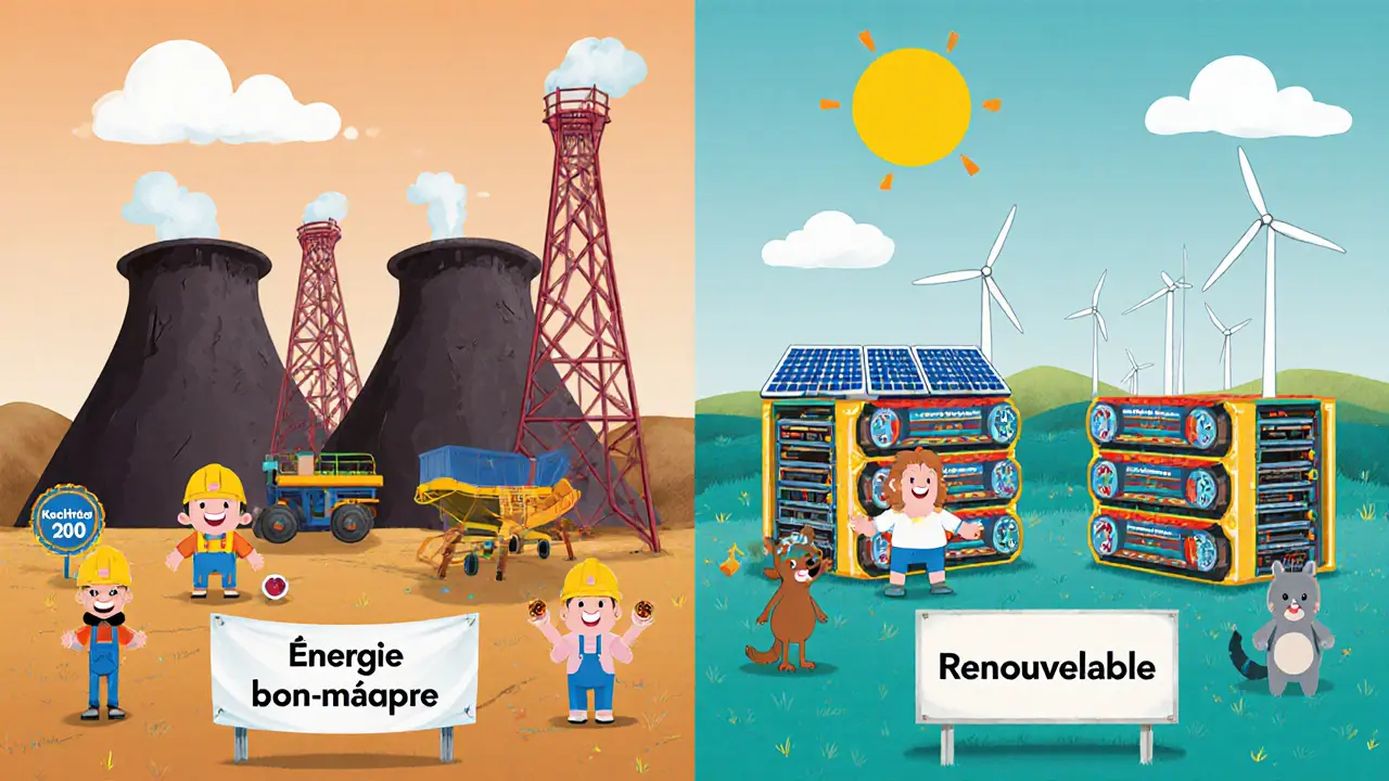 Scènes de mines au Kazakhstan et au Texas, avec énergie bon marché, éoliennes et sourires d’enfants.