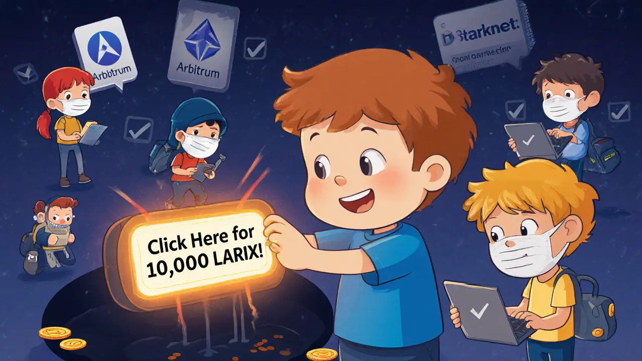 Un enfant clique sur un bouton pour un airdrop suspect, tandis que des pirates numériques volent ses cryptos, comparé à d&#039;autres enfants utilisant des projets sûrs.