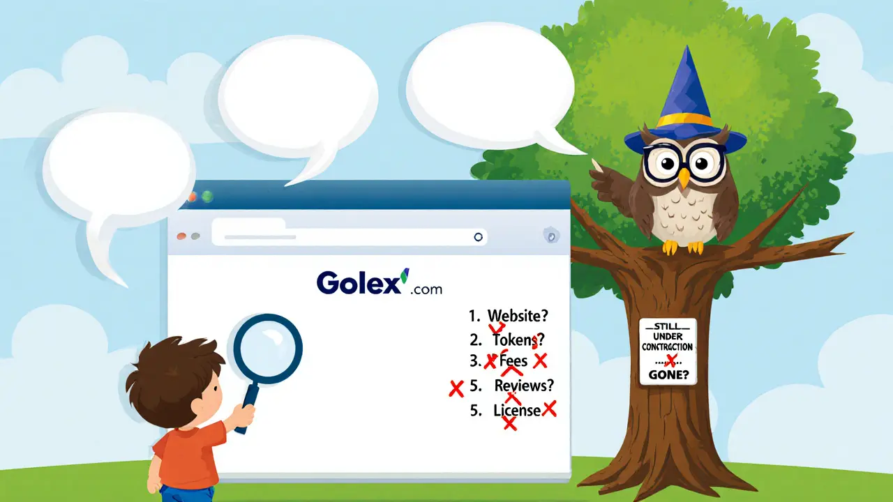 Un enfant examine une page web vide avec une loupe, une chouette lui montre une liste de critères manquants pour une bourse fiable.