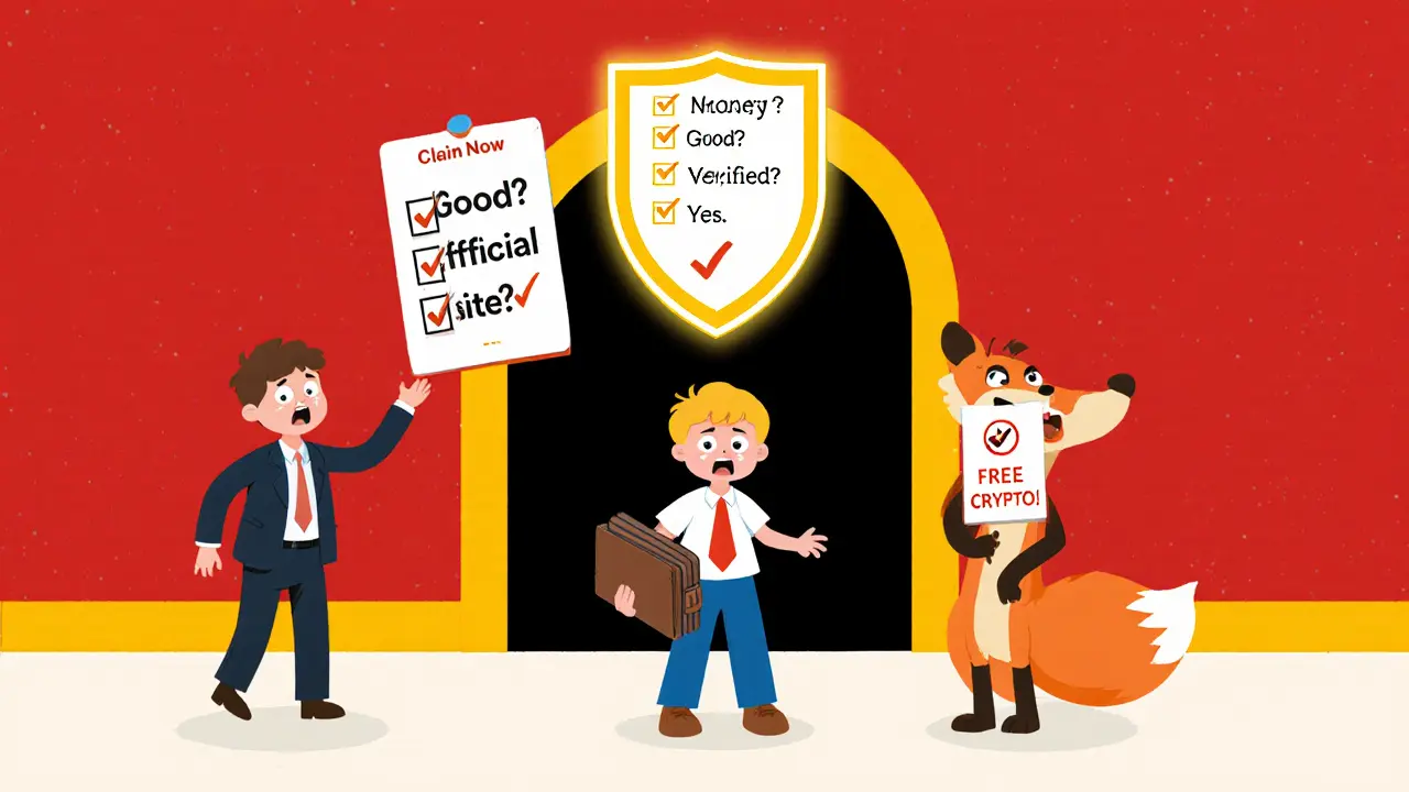 Un enfant face à un portail dangereux &#039;Claim Now&#039;, bloqué par un bouclier de sécurité.