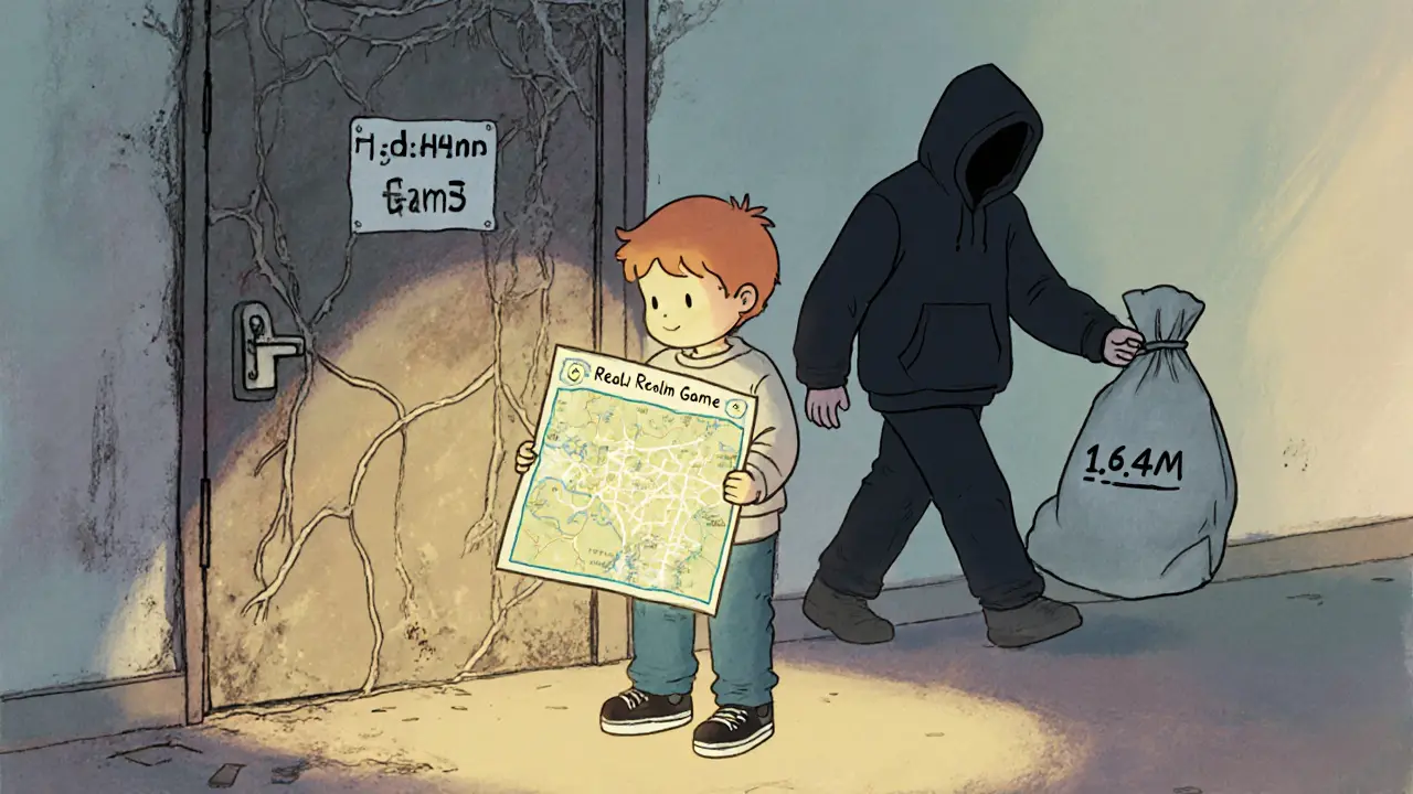 Un enfant face à une porte verrouillée GitHub, tandis qu&#039;une silhouette s&#039;éloigne avec de l&#039;argent.