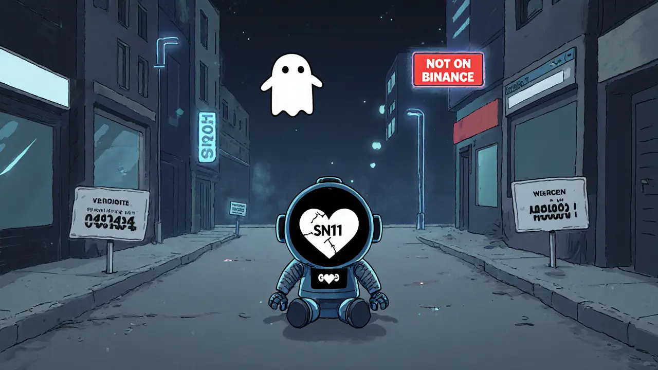 Un robot triste assis sur une rue numérique abandonnée avec des sites web morts.