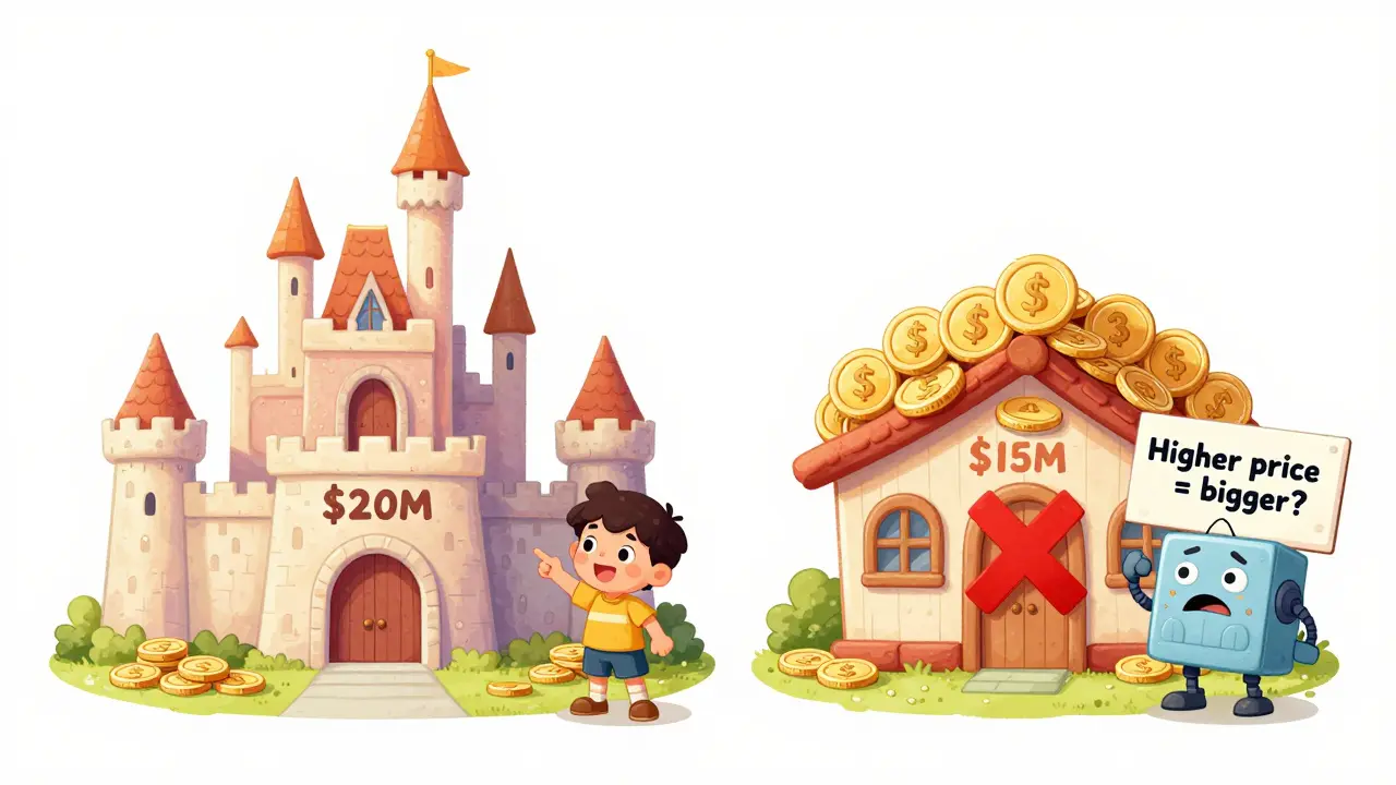 Deux projets crypto comparés : un château de 20 millions de dollars contre une cabane de 15 millions.