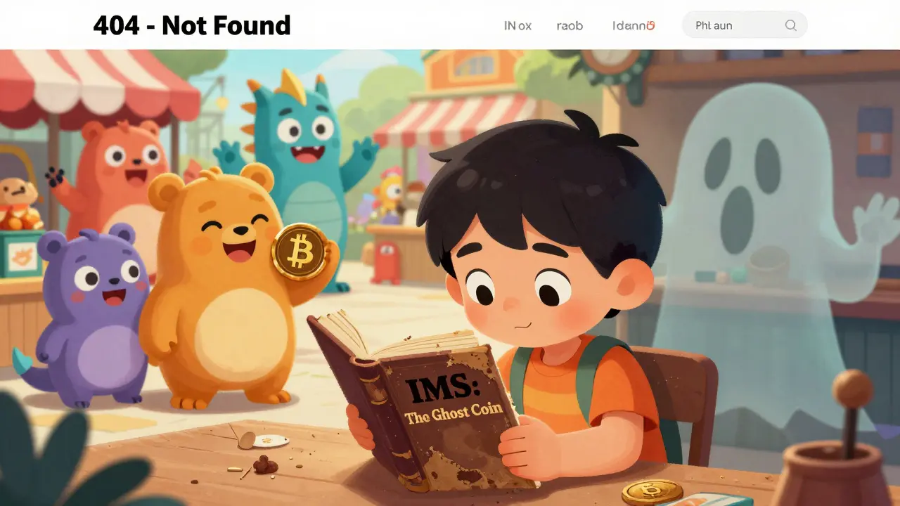 Un enfant ferme un livre sur IMS tandis que d&#039;autres cryptos vivent dans une marché coloré.