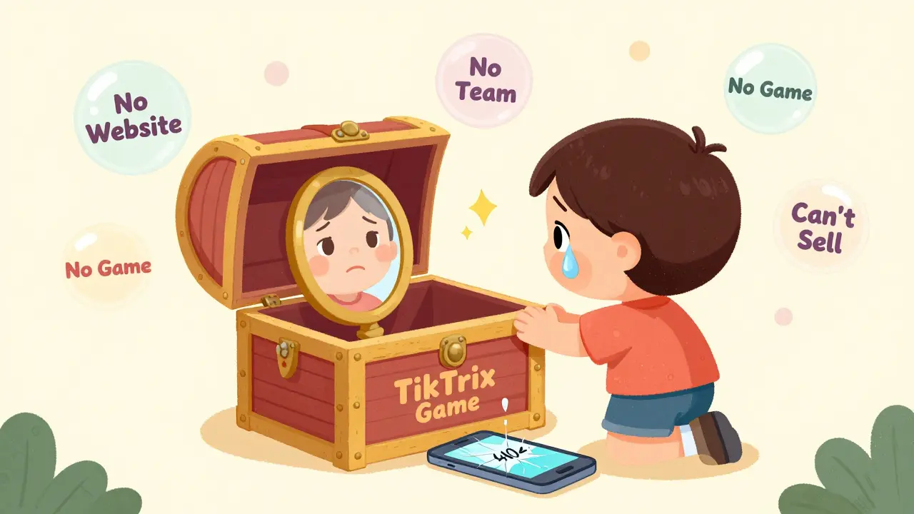 Un enfant ouvre un coffre vide qui reflète son visage triste, entouré de bulles de mensonges.