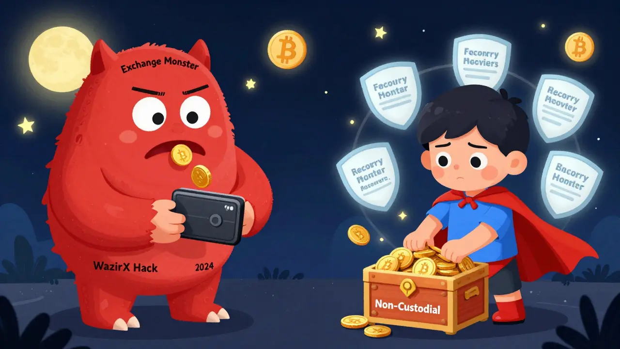 Un utilisateur sécurise ses cryptos dans un coffre personnel, loin d'un monstre d'échange piraté.