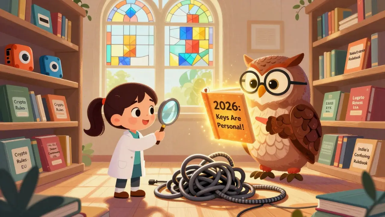 Une fillette explore un livre des règles crypto, une nouvelle loi lumineuse apparaît.