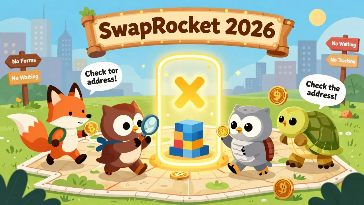 Des animaux sur une carte au trésor traversent un portail cross-chain pour échanger des crypto-monnaies.