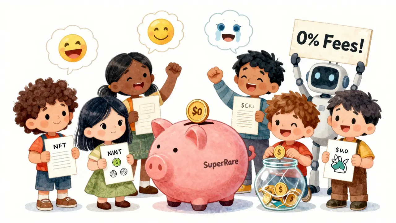 Des artistes déposant des frais dans des jarres différentes, l'une avec des coûts élevés, l'autre gratuits.