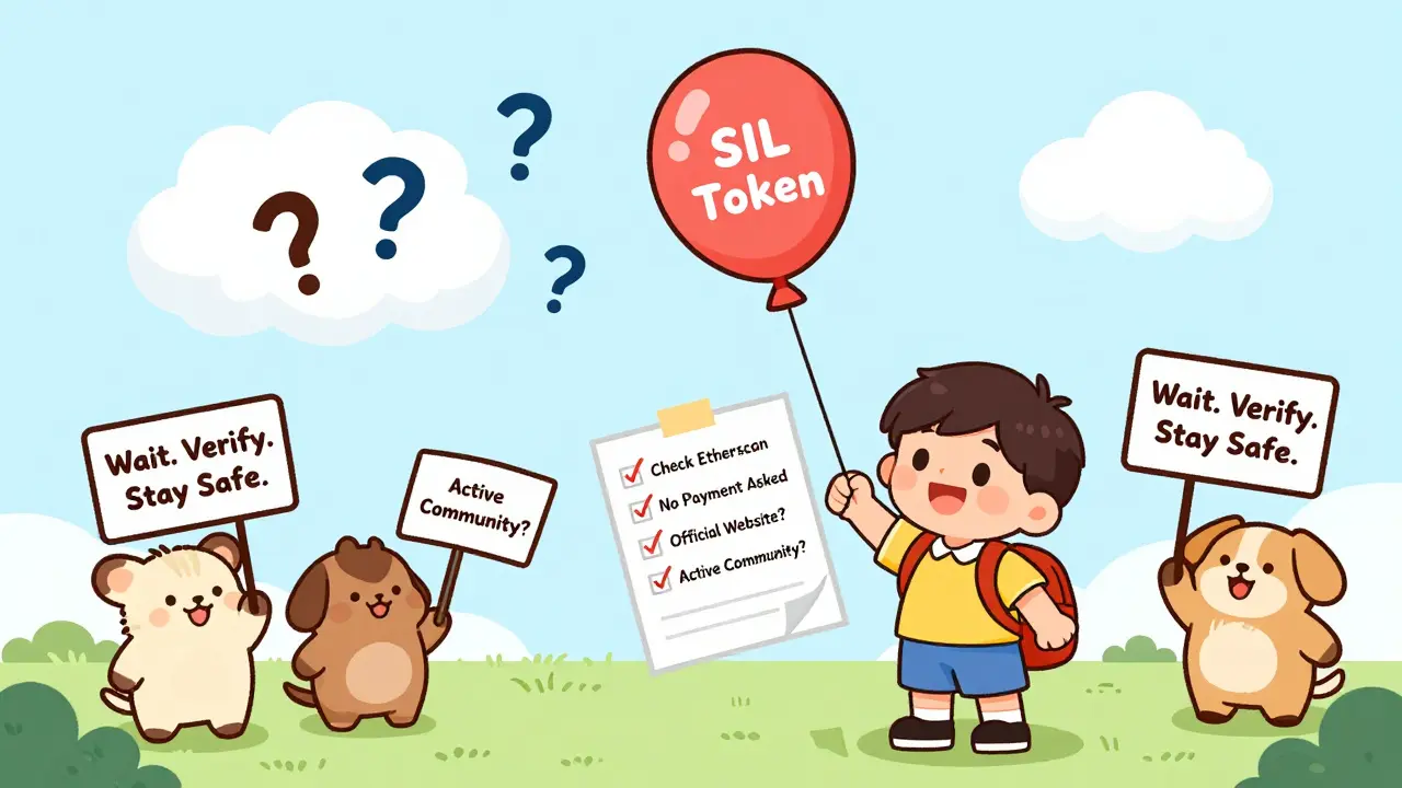 Un enfant dit au revoir à un ballon 'SIL Token' qui s'envole, tenant une liste de vérification.