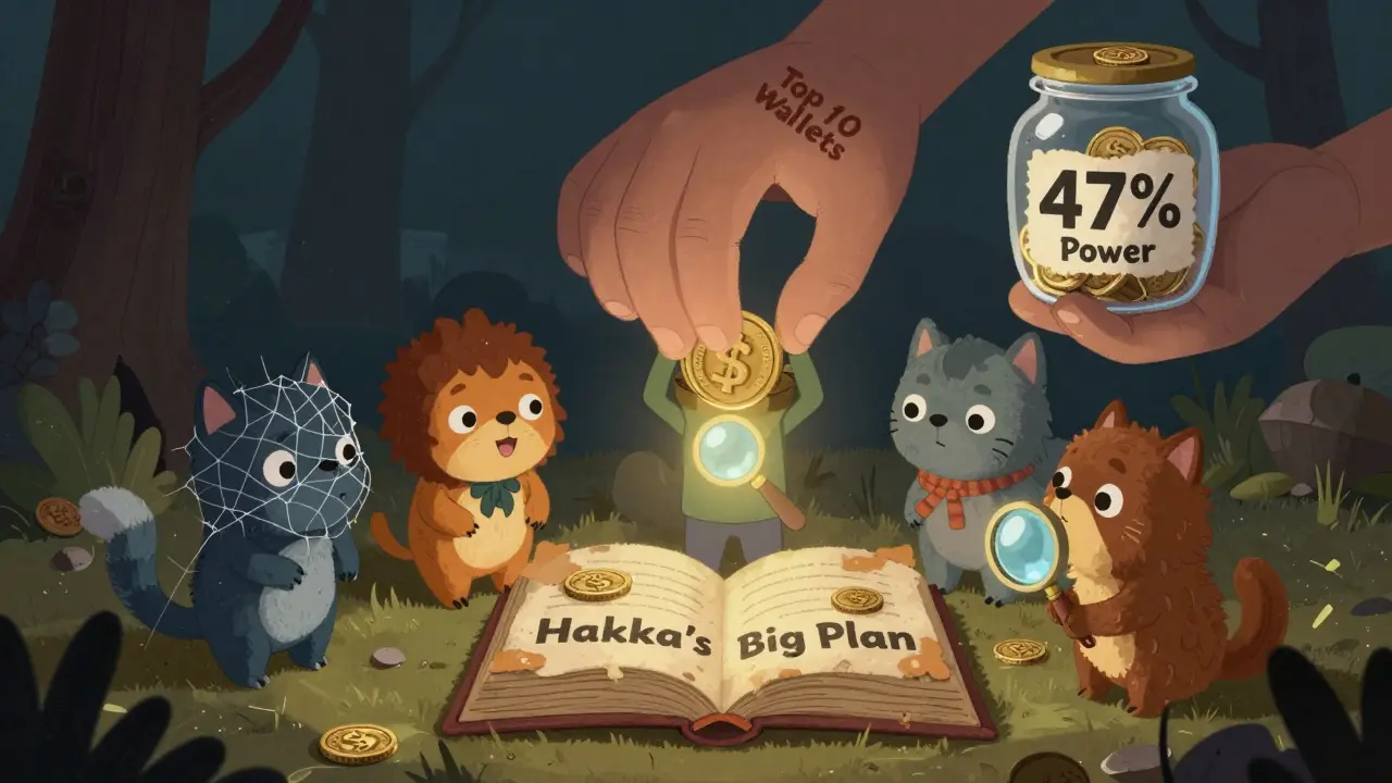 Six animaux regardent un livre ouvert où seulement quatre des six fonctionnalités de Hakka brillent faiblement, une main contrôle la majorité des jetons.