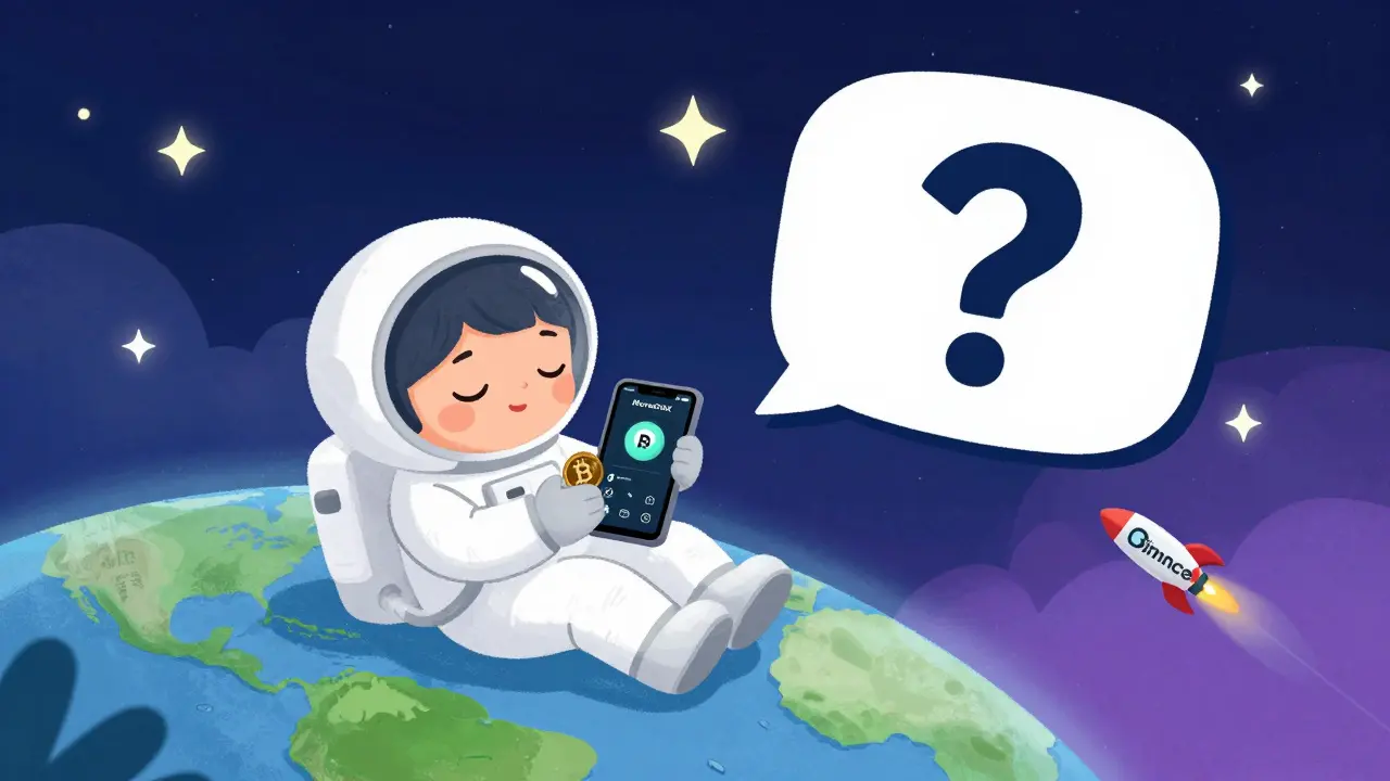 Un astronaute regarde son téléphone NovaDAX dans l'espace, tandis qu'une demande d'aide reste sans réponse.