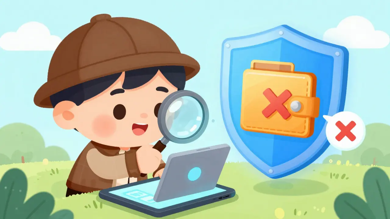 Un détective inspecte une adresse blockchain protégée par un bouclier.