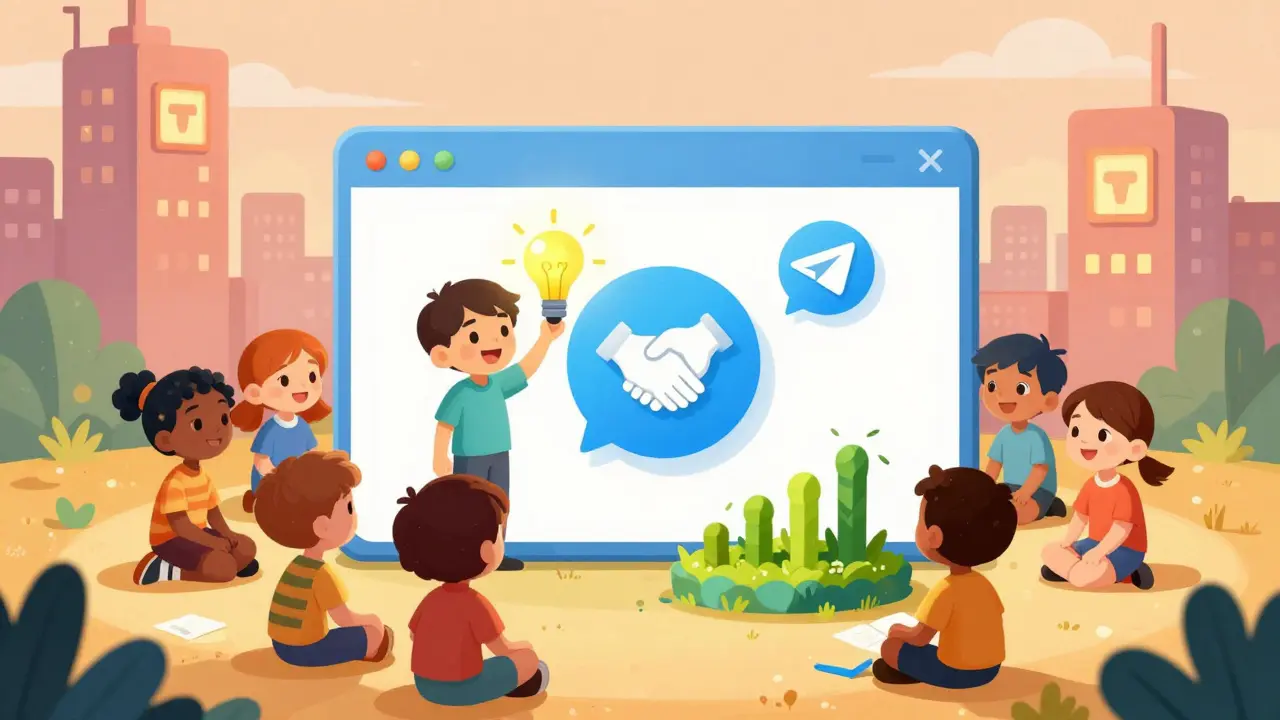 Des enfants interagissent avec un bot Telegram qui les aide à apprendre la blockchain en jouant.