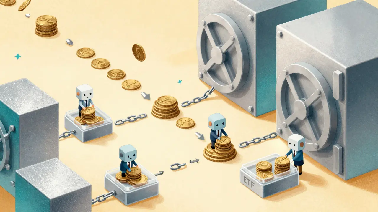 Monnaies transformées en blocs de construction et coffres-forts sécurisés