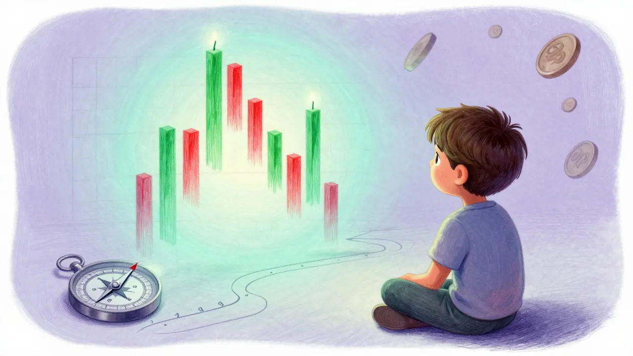 Personne analysant un graphique de marché abstrait et coloré.