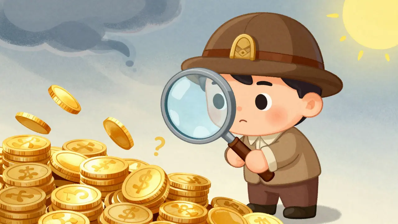 Un détective regarde des pièces instables à travers une grande loupe.