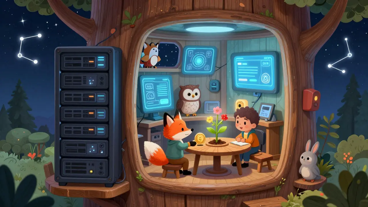 Animaux utilisant l'IA et faisant du staking dans un arbre technologique