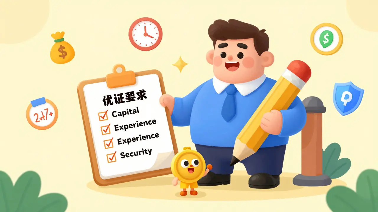 Dessin pour enfants : Un personnage startup passe un contrôle de conformité amical avec une liste de vérification