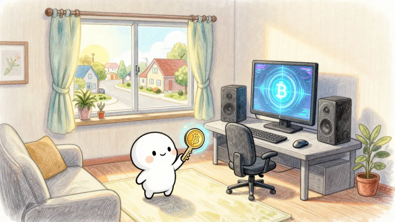 Intérieur de maison moderne lié à la crypto et à l'immobilier réel
