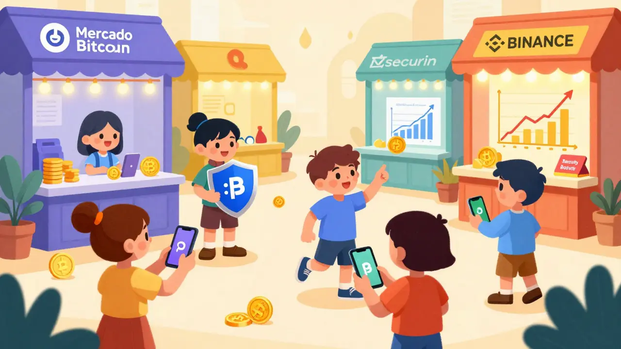 Personnages joyeux échangeant des cryptos via Pix sur des téléphones