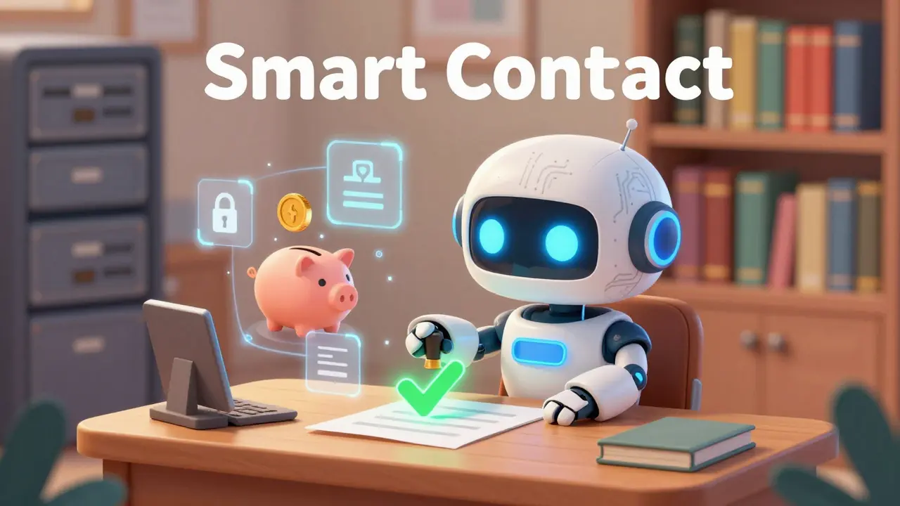 Petit robot assistant gérant automatiquement les contrats intelligents et les redevances.