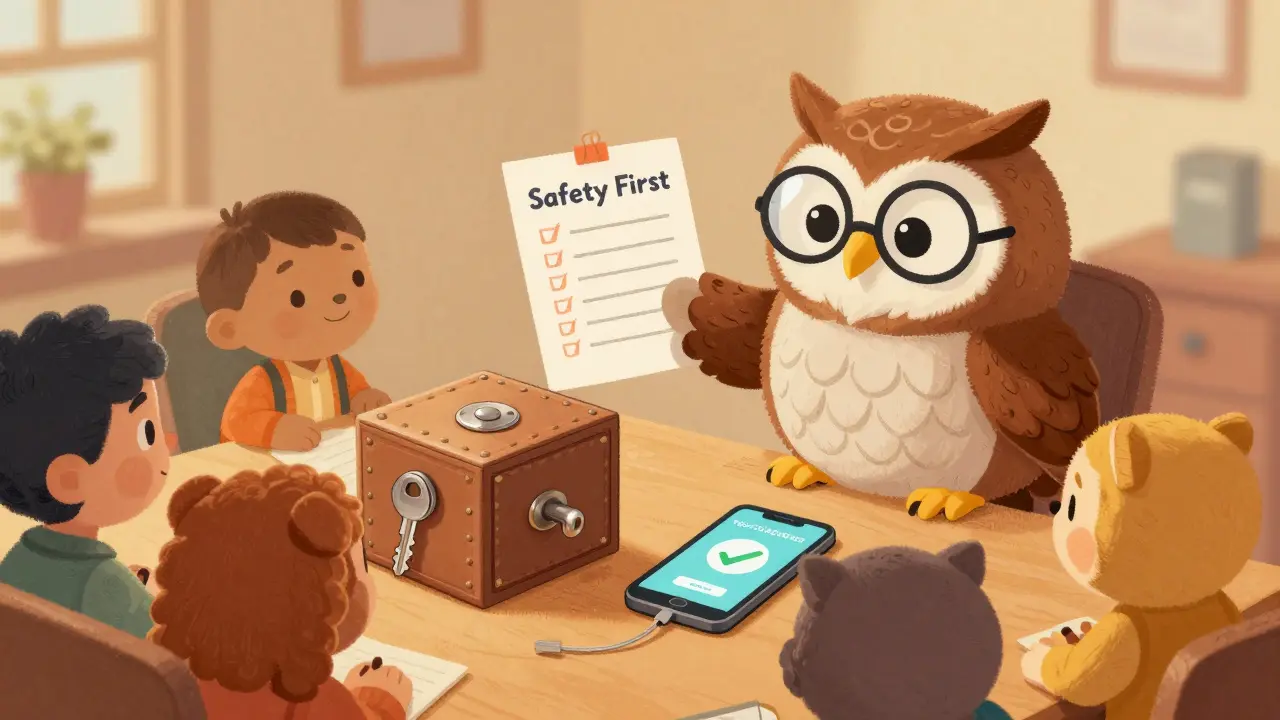 Un hibou sage enseignant la sécurité numérique à de jeunes animaux