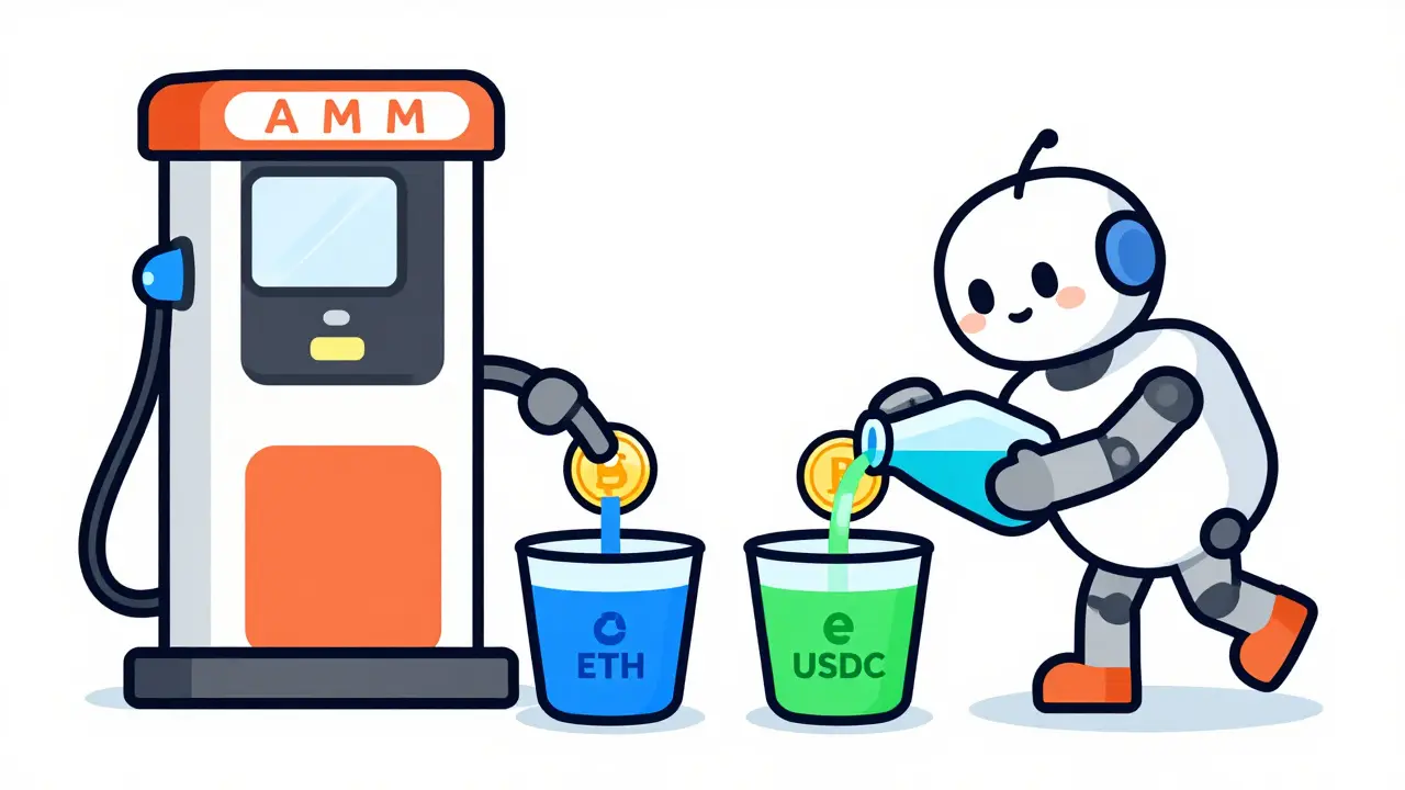 Un robot AMM distribue des jetons LP après avoir reçu des actifs déposés par un investisseur