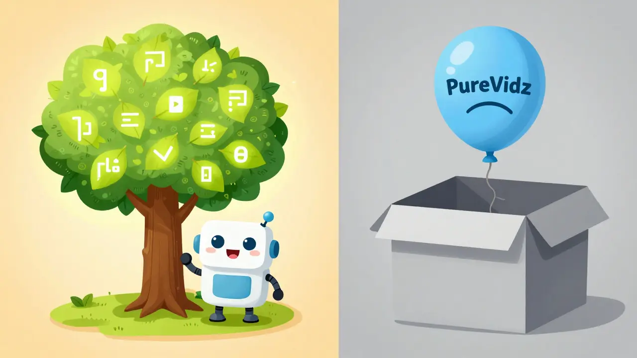Comparaison visuelle entre un projet sain et PureVidz mort