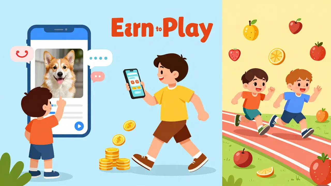Enfants jouant aux jeux sociaux, marchant et courant pour gagner des récompenses