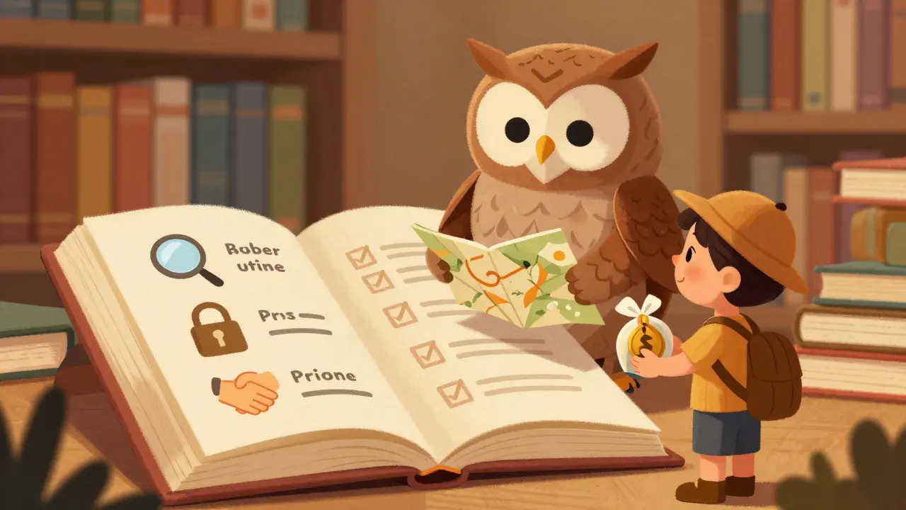 Hibou sage tenant une liste de contrôle pour vérifier la sécurité des actifs enveloppés.