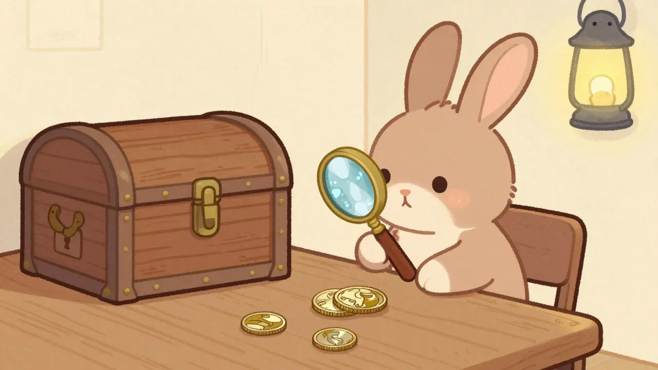 Lapin vérifiant une pièce numérique avec une loupe dans un style dessin animé