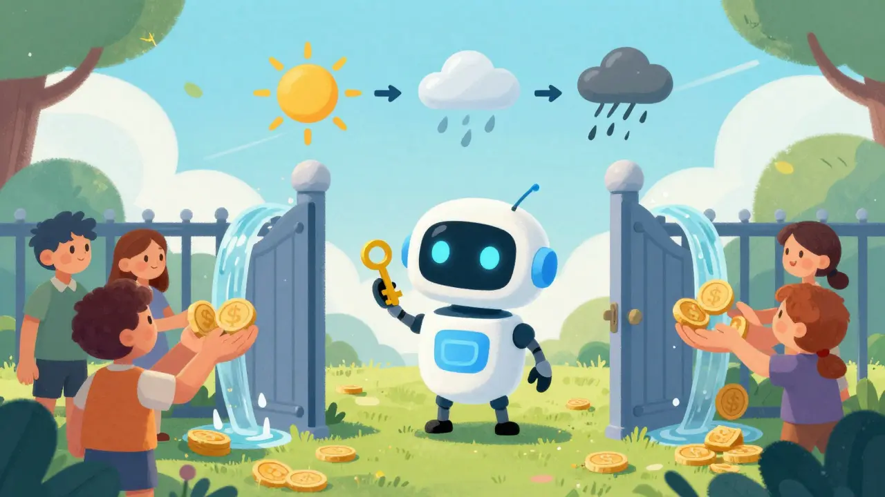 Robot magique ouvrant une porte pour une aide automatique basée sur des conditions météo.