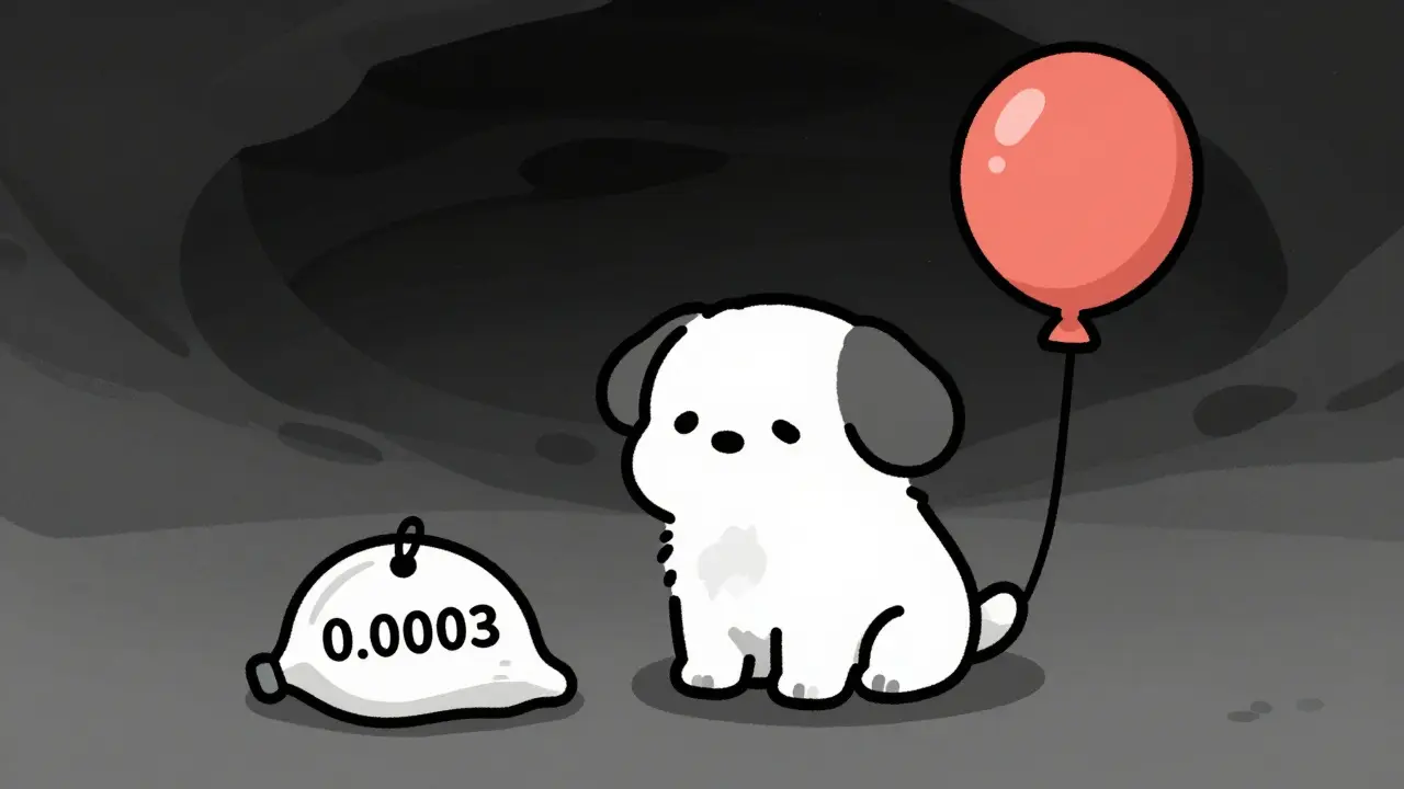 Un chien triste avec un ballon dégonflé symbolisant la faible valeur
