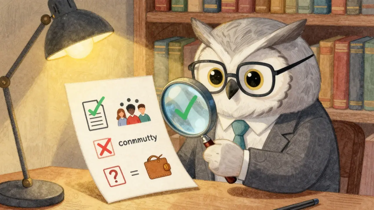 Un hibou sage vérifiant les signes d'alerte crypto