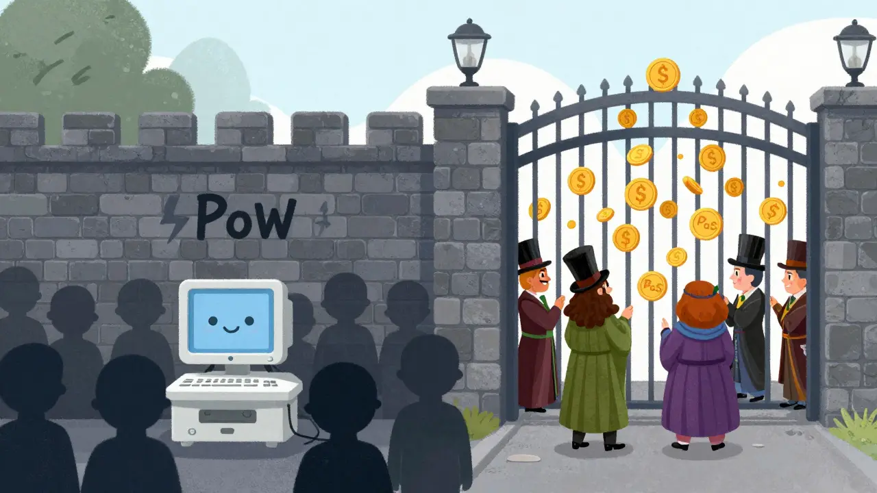 Comparaison visuelle entre la sécurité physique du PoW et financière du PoS