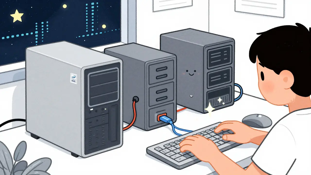 Configuration d'un serveur avec puce TEE sur un bureau cosy et technique