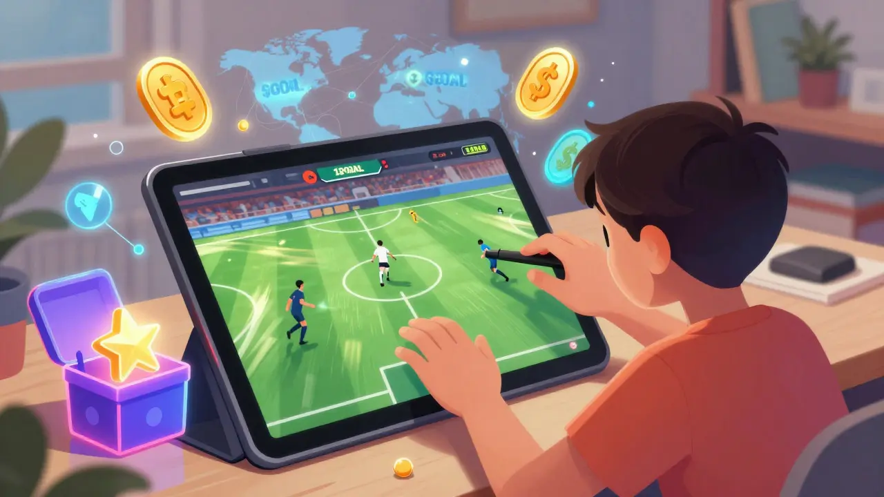 Enfant jouant à Footballcraft avec des jetons GOAL et des boîtes mystères
