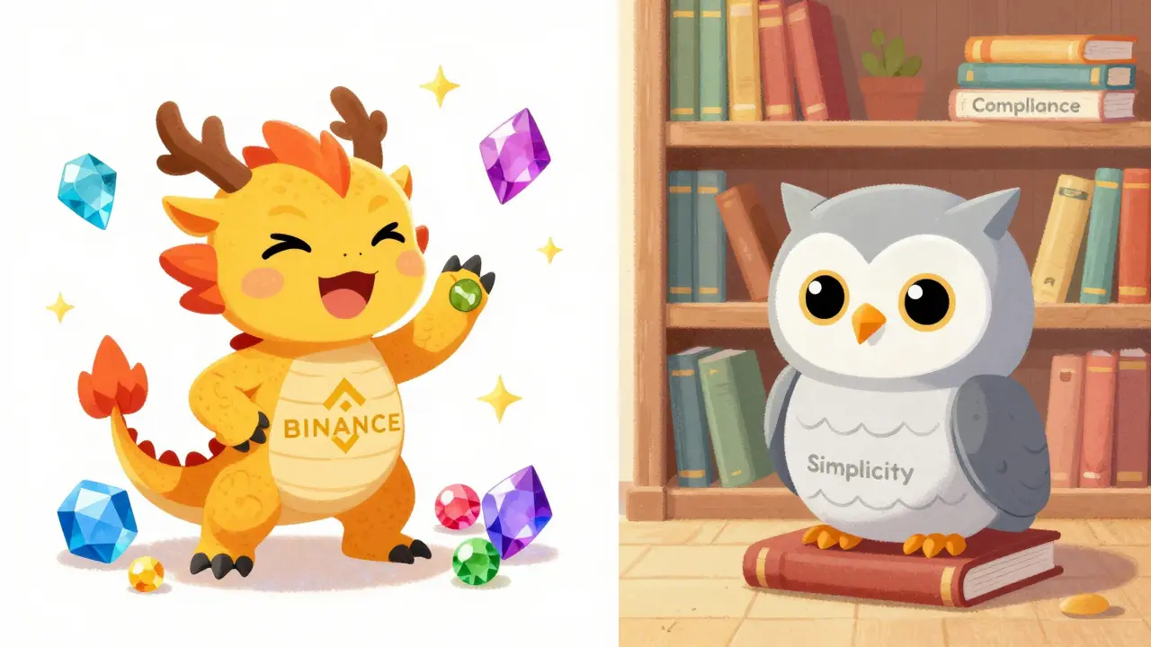 Un dragon dynamique et une chouette sage représentant deux plateformes crypto majeures