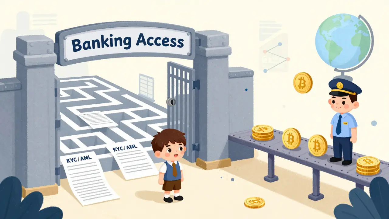 Illustration des défis bancaires et de conformité pour les traders crypto