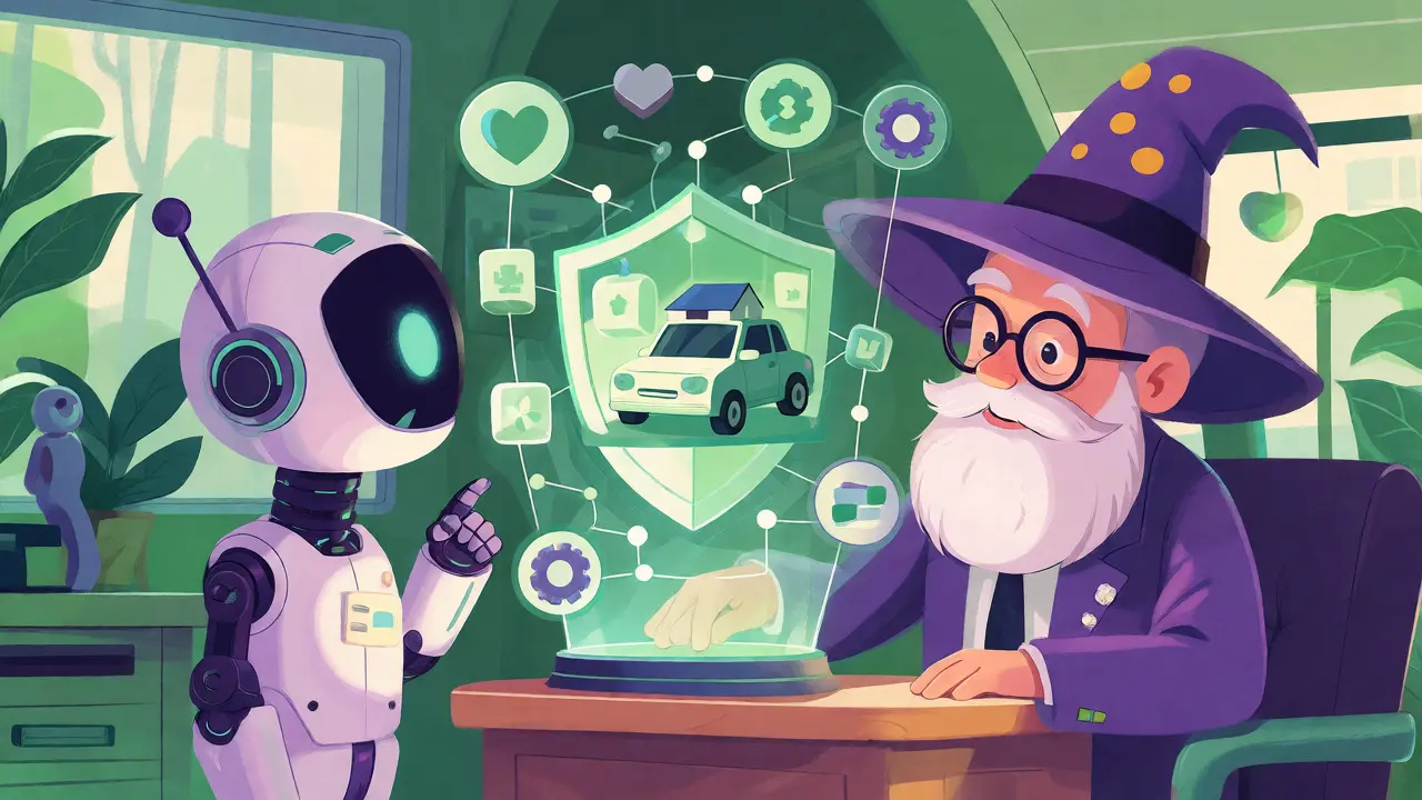 Illustration d'un agent humain collaborant avec un robot pour protéger les actifs grâce à une barrière numérique sécurisée.