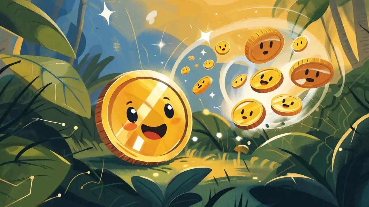 Représentation ludique du mécanisme déflationniste du token POSI dans un jardin numérique.