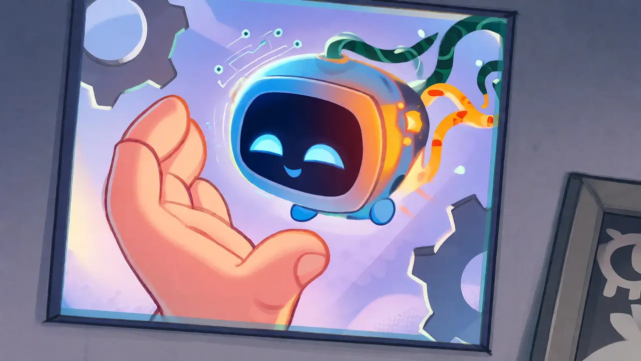 Dessin animé d'un NFT intelligent qui change de forme en interagissant avec son propriétaire.